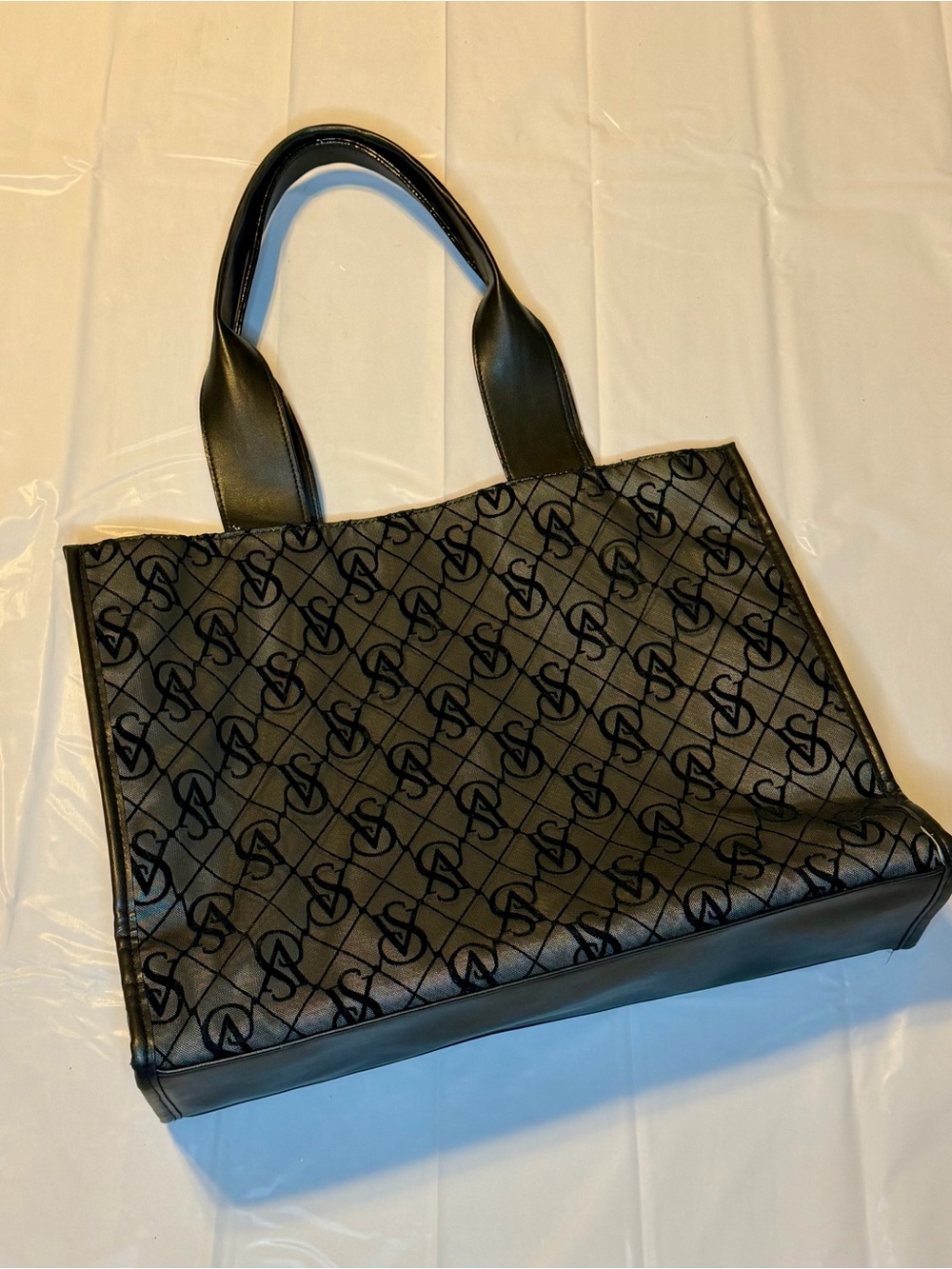 Victoria's Secret Black Lace Overlay with Logo Jacquard Tote